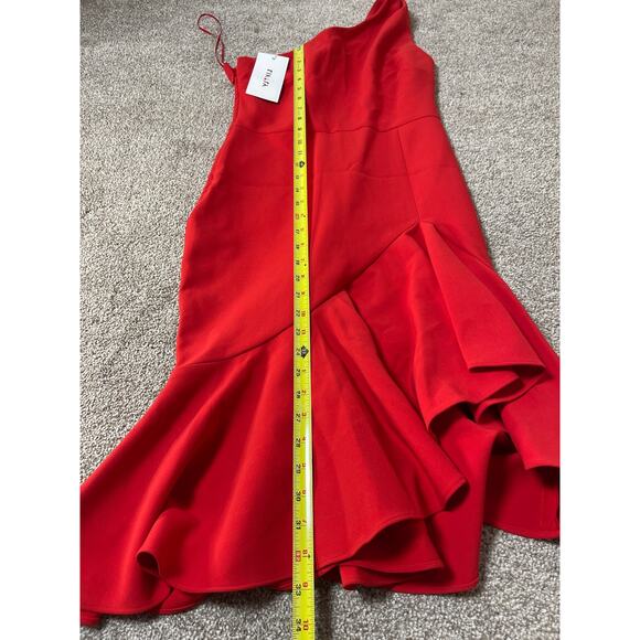 NWT Likely Women's Glam Chic Preppy Ruffle Hem One Shoulder Midi Dress Red 2 - Picture 10 of 11